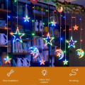 Miniatyrbilde 7 av 8: Gardiner Lys Ramadan Vindu Lys Dekorasjoner Innendørs, 138 LED Stjerne Måne Fe Lys