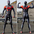Miniatyrbillede 3 af 4: Miles Morales Spiderman Kostume Maske Spider Man Miles Morales Cosplay Jumpsuit Body Halloween Kostumer til Voksne Børn 3XL