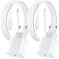 2-pakning hurtiglader for iPhone, 20 W PD USB-C-strømadapter med 2 m USB C til Lightning-kabel for iPhone 14/14 Pro/13/13 Pro/13 Pro Max/13 Min