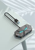 Miniatyrbillede 5 af 5: USB Hub 3.0 med strømadapter 7 porte højhastighedsdataoverførsel forlængerkabel 1,2 m indbygget LED-lys til pc bærbar computer stationær flashdrev sort