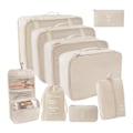 Pikkukuva 1 / 10: 9 kpl/11 kpl Yksiväriset Matkatavaroiden Säilytyspussit, Kannettava Matkalaukku Vaatteiden Pakkauspussi Matkalle Beige 9 pcs