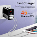 Miniatyrbilde 3 av 5: QC 3.0 Hurtiglader med LED USB Hub Veggladeradapter Kompatibel for Samsung for iPhone