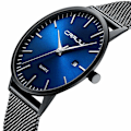 Miniatyrbilde 2 av 5: CRRJU Herre klokke Ultra tynn vanntett armbåndsur Menn Mote med svart rustfritt stål armbånd Mesh Analog Quartz Business Herre klokker