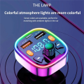 Miniatyrbillede 3 af 5: Bil Bluetooth FM-transmitter, Blå Ambient Lys Trådløs Radio Bilmodtager Adapter med håndfri funktion, Dobbelt USB-oplader