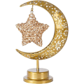 Miniatyrbilde 9 av 9: Ramadan Bordlampe Måne Stjerne Lampe Mubarak Metall Ramadan Lys Lunar Lampe Batteridrevet rattan stars