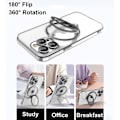 Miniatyrbilde 2 av 4: Transparent etui for iPhone 16 Pro med roterende magnetisk stativ - Sølv kantbeskyttelse