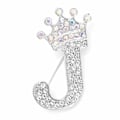 Miniatyrbillede 1 af 8: Modekrone 26 Initialer A til Z Krystal Rhinestone Broche Silver-J