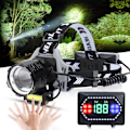 Miniatyrbilde 1 av 5: Ladesbar LED-hodelykt, 120000 Lumen Super Lys, Bevegelsessensor, 8 Moduser, 135° Justerbar, IPX7 Vanntett Hodelykt for Camping