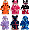 Miniatyrbillede 1 af 5: 2023 Børne Drenge Piger Mickey Mouse Hætte Fleece Badekåbe Badekåbe Dyr Nat Tøj_c Yellow Tiger
