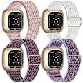 Miniatyrbillede 1 af 4: 4-delt elastisk nylonrem kompatibel med Fitbit Versa 3 / Fitbit Sense, justerbar elastisk stof smart watch sport