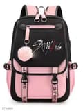 Large Capacity Travel Backpack with USB Charging - Trendy School Bag for Students with Laptop Compartment Black  Pink 3