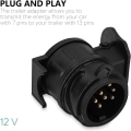 Miniatyrbillede 3 af 5: 12V 13-polet til 7-polet anhænger stik adapter, vandtæt plastik anhænger forbindelse sokkel til bil og trailer, trailer, campingvogn strømadapter