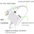 Miniatyrbilde 2 av 6: 2-pak Lightning til 3,5 mm hodetelefonkontakt-adapter for iPhone Dongle 2-i-1 lader og aux-lydsplitteradapter, hvit