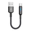 Miniatyrbilde 1 av 11: Kompakt USB C til USB A Lade- og datakabel 2,4A laderledning Tråd 25 cm kort ledning, materiale av nylon og aluminiumslegering Black 0.03