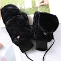 Miniatyrbilde 3 av 7: Vinterhansker for kvinner, myke og fluffy, vindtette fleece-hansker med varm vott-deksel for jenter Black