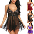 Miniatyrbillede 2 af 8: Eksklusiv blonde lingeri Babydoll bh undertøj natkjole vinrød til kvinder Wine Red S