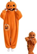 Onesie-pyjamas med korallfleecefoder, tjock, höst vinter Halloween udda myskläder med dragkedja Orange Pumpkin XL
