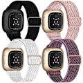 Miniatyrbillede 1 af 4: 4-pak elastisk nylonbånd kompatibelt med Fitbit Versa 3 / Fitbit Sense, justerbart elastisk stof Smart Watch sportsbånd (sort/rosenpink/hvid/S_xx