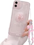 Sött 3D Rosa Ros Slim Transparent Glitter Skal Kompatibelt med iPhone{AZC] iPhone 11