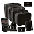 Miniatyrbilde 1 av 10: 9 stk/11 stk Reiseoppbevaringssett i ensfarget stoff Bærbar koffert Klærpakkepose for reise Black 9 pcs