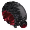 Pikkukuva 1 / 5: Naisten kaksikerroksinen satiininen yömyssy, kaunis ja kampaamoon sopiva säädettävä nappimyssy, musta+punainen Black+Red Adjustable