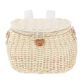 Hand-Woven Bicycle Basket Electric Scooter Storage Container Large Capacity Strong Load-Bearing Bicycle Handlebar Basket with Straps Beige