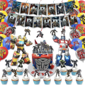 Pikkukuva 1 / 5: Transformers-teemainen Onnea Syntymäpäiväksi -ilmapallosetti lateksiilmapalloilla, lippu- ja kakkukoristeilla juhlan koristeluun