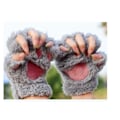 Miniatyrbillede 3 af 5: Søde Kattekillinger Poter Plys Faux Fur Fingerløse Handsker til Piger Kvinder (Grå)