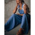 Pikkukuva 4 / 4: Löysät Sivutaskut Hihattomat Denim-Haalarit, Rento Säädettävät Olkahihnat Denim-Housut
