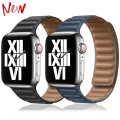Miniatyrbillede 2 af 5: Læderrem til Apple Watch Band 44mm 40mm 45mm 41mm Magnetisk Lænke Armbånd iWatch Ultra 49mm Serie 8 7 6 SE 5 4 3 42mm Sort