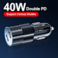 Pikkukuva 1 / 5: 40W USB C Nopea Auton Laturi 2 Porttia Adapteri Dual Type C MUSTA black
