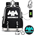 Miniatyrbillede 1 af 5: Marshmello Rygsæk USB Genopladelig Rygsæk Stor Kapacitet Studerende Skoletaske_xx color-1