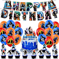 Miniatyrbild 1 av 5: Godzilla vs Kong Tema Födelsedagsfest Tillbehör Kit Inkluderar Banner Tårta Cupcake Topper Ballonger Set Dekoration