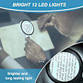 Miniatyrbilde 5 av 5: Forstørrelsesglass med 12 LED-lys, 30x dobbelt glasslinse håndholdt opplyst forstørrelsesglass leselup