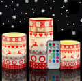 Jul Älg LED Ljus Batteridriven med 18-Knapps Timer, Äkta Vax Pelarljus Varmt Ljus, Älgdekal Dekal Gåva (3-Pack)