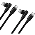 Miniatyrbilde 1 av 6: [2-pak/1M] USB C til USB C-kabel, flettet 60W 20V/3A USB Type C til Type C PD hurtigladekabel 90 grader (svart)