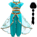 Miniatyrbild 1 av 7: Flickperuk, Aladdin prinsessdräkt, jul födelsedagsfest, Halloween karneval, cosplay, barnkläder 100cm