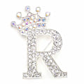 Miniatyrbillede 1 af 8: Modekrone 26 Initialer A til Z Krystal Rhinestone Broche Silver-R