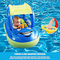 Miniatyrbild 3 av 5: Uppblåsbar Baby Pool Float med Solskydd, Bilformad Badbåt för Spädbarn Småbarn Barn