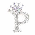 Miniatyrbillede 1 af 8: Modekrone 26 Initialer A til Z Krystal Rhinestone Broche Silver-P