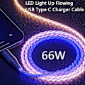 Miniatyrbillede 2 af 6: LED USB type c opladningskabel 66 W, RGB lysende gradvis belysning aluminiumskal USB C-kabel hurtig opladningskabel, type C-enhed (farverig) – 3,2 fod