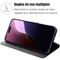 Miniatyrbild 2 av 4: Fodral för iPhone 16 Pro med 2 Härdat Glas, Repskyddande Syntetiskt Läder Flip Case - Svart