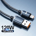 Miniatyrbild 2 av 7: 120W PD Typ C-kabel Supersnabb laddningskabel Snabbladdning USB C-kablar Telefonladdare för Samsung Xiaomi Huawei Oneplus POCO OPPO svart black 1m