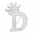 Miniatyrbillede 1 af 8: Modekrone 26 Initialer A til Z Krystal Rhinestone Broche Silver-D