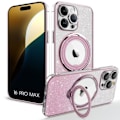 Miniatyrbild 1 av 4: Fodral för iPhone 16 Pro Max, Silikon Skydd med Rotera Magnetiskt Stativ Rosa