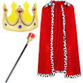 Miniatyrbild 1 av 3: Halloween Party Cosplay Kung Kostym för Barn Kappa Robe Crown Scepter Set Kläder Presenter 120cm