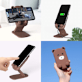 Miniatyrbilde 2 av 3: Dobbel sammenleggbar mobiltelefonholder Justerbar mobiltelefonholder for skrivebord Silikonbeskyttelse Kompatibel med alle telefoner, iPad, nettbrett 4-10 tommer (Brun bjørn)