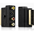 Miniatyrbillede 1 af 5: deleyCON Scart til 3x RCA Stik IN/OUT Switch + S-VIDEO S-VHS AV Audio Video Adapter - Sort