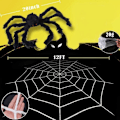 Miniatyrbilde 3 av 5: 12ft gigantisk rund Halloween edderkoppnett kunstig pels rekvisitt skummel utendørs dekorasjon for uteplass dør sammenleggbar edderkoppnett