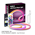 Miniatyrbillede 3 af 5: RGB LED Neon Rope Light med 16 millioner farver, Wifi Bluetooth Musikstyring til Soveværelse, Stue og Spilindretning